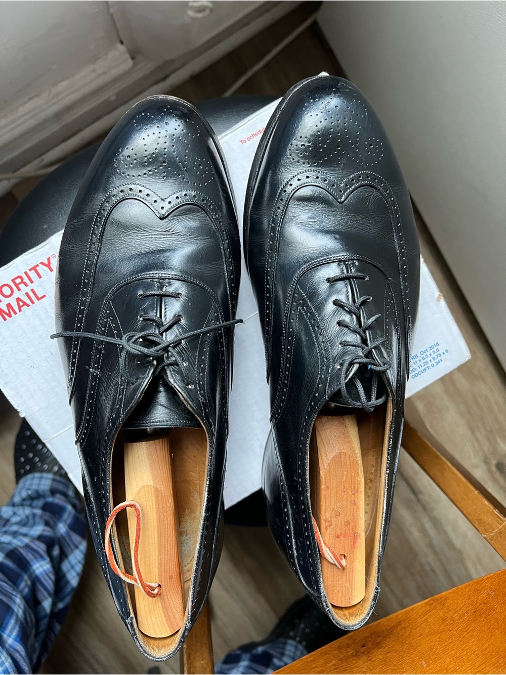 Vintage Aristocraft Men's Black Leather Wingtip Derby Oxfords 11.5 EW
